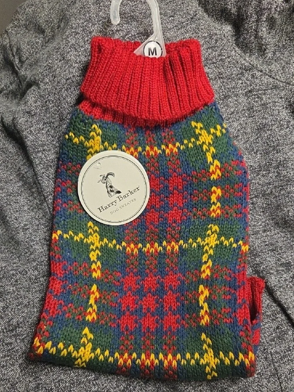 Red Plaid Knit Dog Sweater with Ribbed Collar